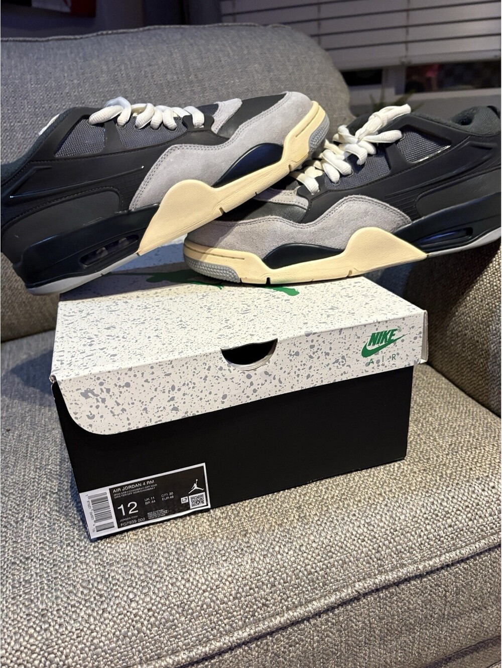 New Nike Air Jordan 4 RM Iron Grey Chambray Off Noir FQ7939-002 Men's Size 12